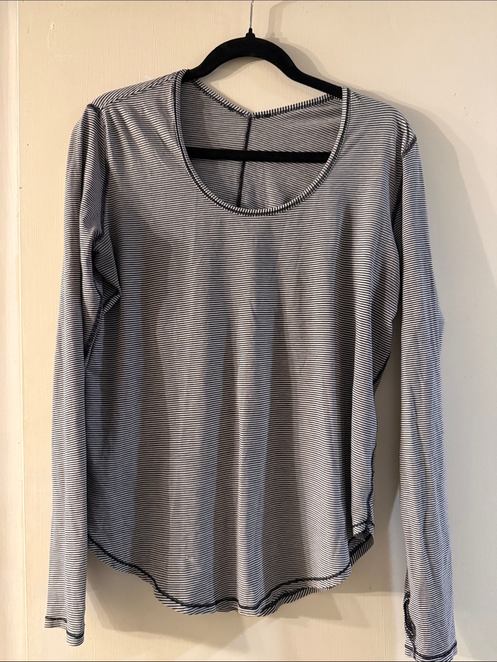 lululemon athletica Black and White Fine-Striped Long Sleeve Scoop Top
